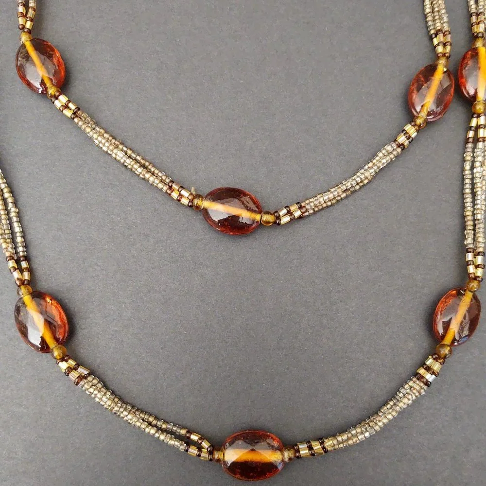 Long vintage glass and seed bead necklace